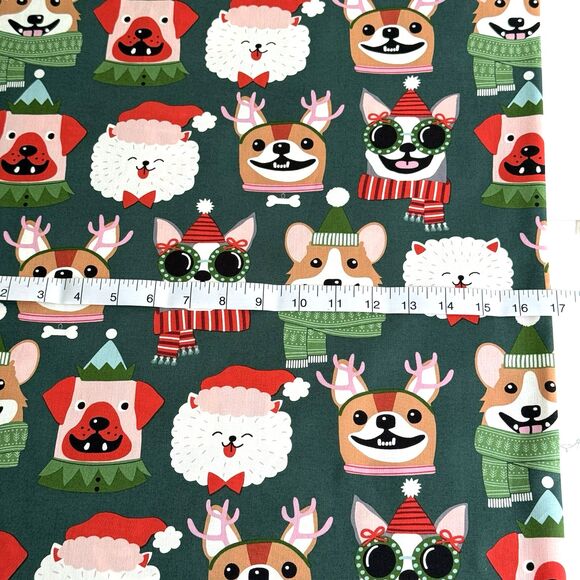 Alexander Henry Christmas Holiday Canine Dog Fabric Cotton 2021 Green BTY - Picture 3 of 5